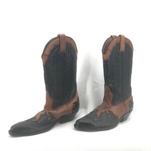 Grinders Real Leather Cowboy Boots Pointed Toe Black Burgundy Size 37 Womens 6